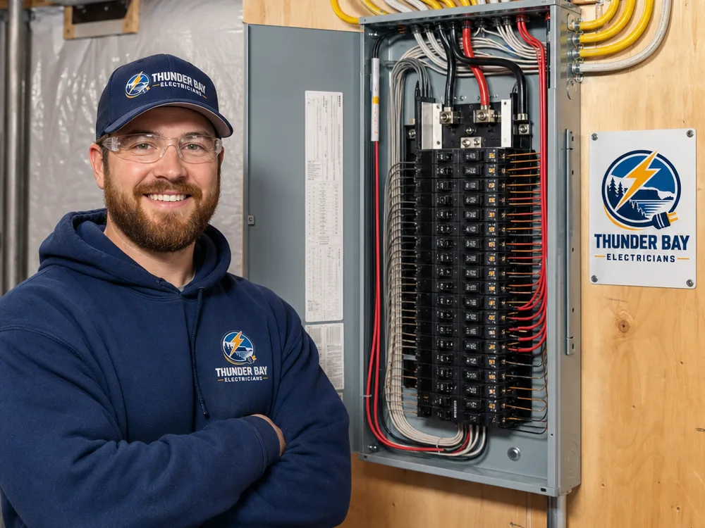 Finished 200 amp panel installation with tidy cable management, properly sized conductors, and clear working space