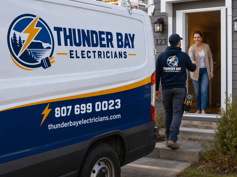 Electrician arriving at a Thunder Bay home with diagnostic tools