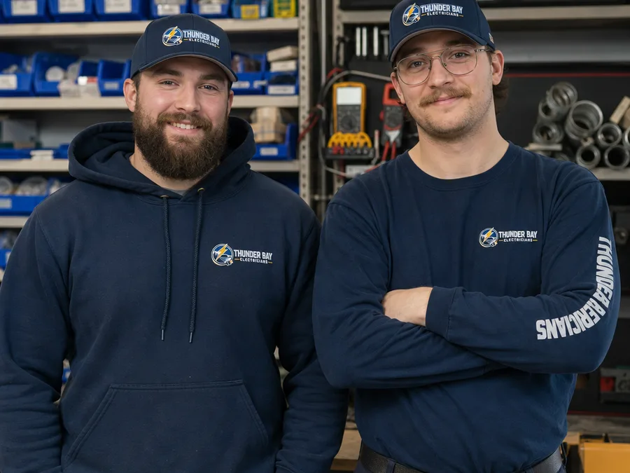 Thunder Bay electricians with organized tools and testing equipment